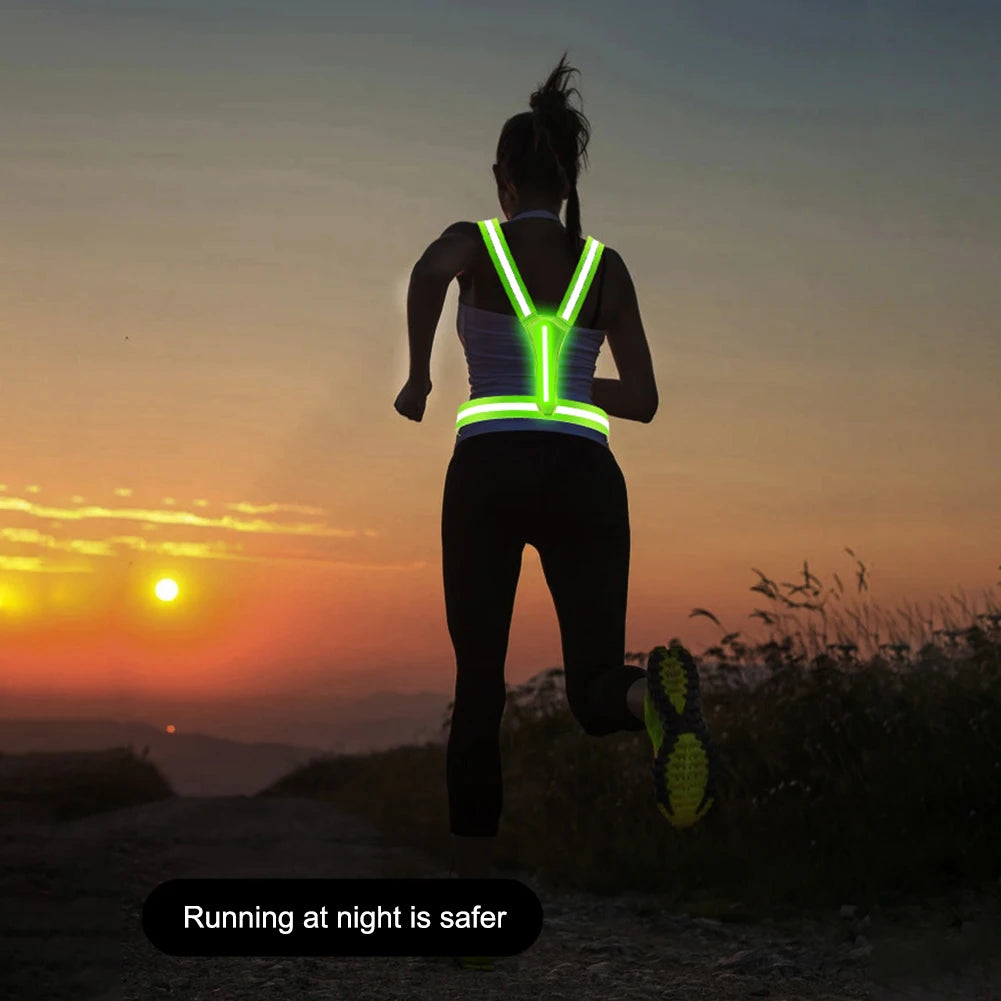 LED Reflective Vest Light Up Running Vest Adjustable Straps Cycling Safety Vest USB Rechargeable 3 Light Modes for Night Running