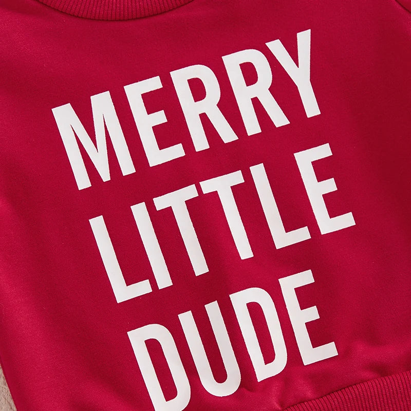 Kids Christmas Outfit Set Long Sleeve Letter Print Sweatshirt and Drawstring Pants Set for Boys