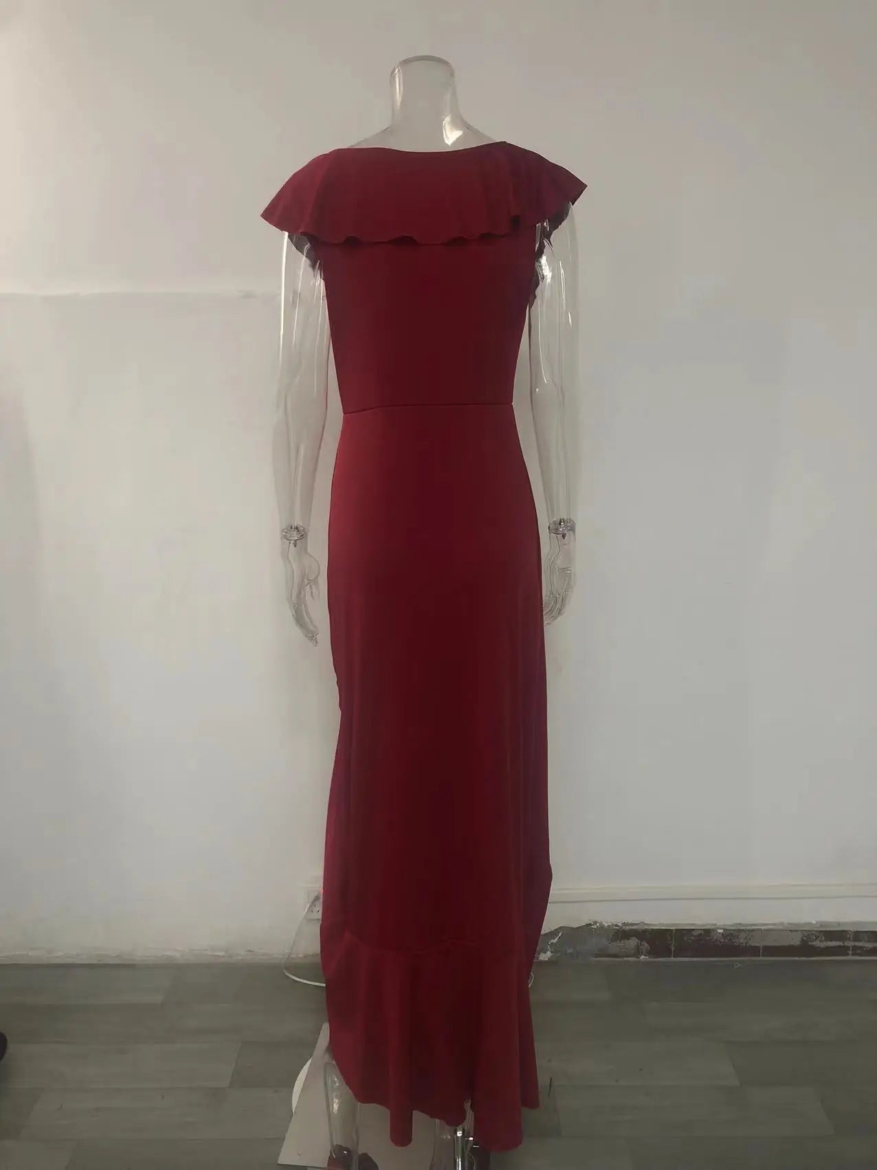 Fashion Evening Dresses Sexy V-Neck Elegant Party Irregular Solid Color Hem Ruffle Women Maxi Dress Short Sleeve Floor Length
