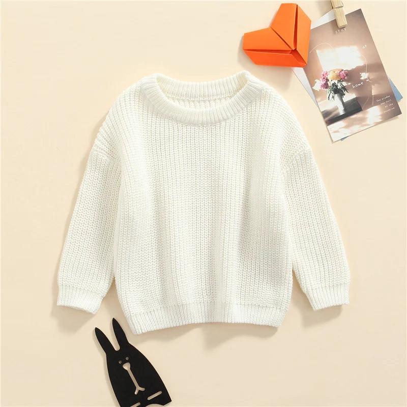 Suefunskry Newborn Baby Girl Boy Knitted Long Sleeve Autumn Winter Sweater Solid Loose Pullover Casual Tops Kids Clothes 3M-5Y