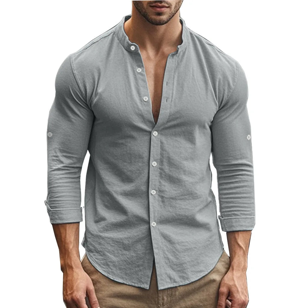 Men's Casual Cotton Linen Shirt Long Sleeve Button Down Slim Fit European Fashion Breathable Daily Wear Tops white shirt