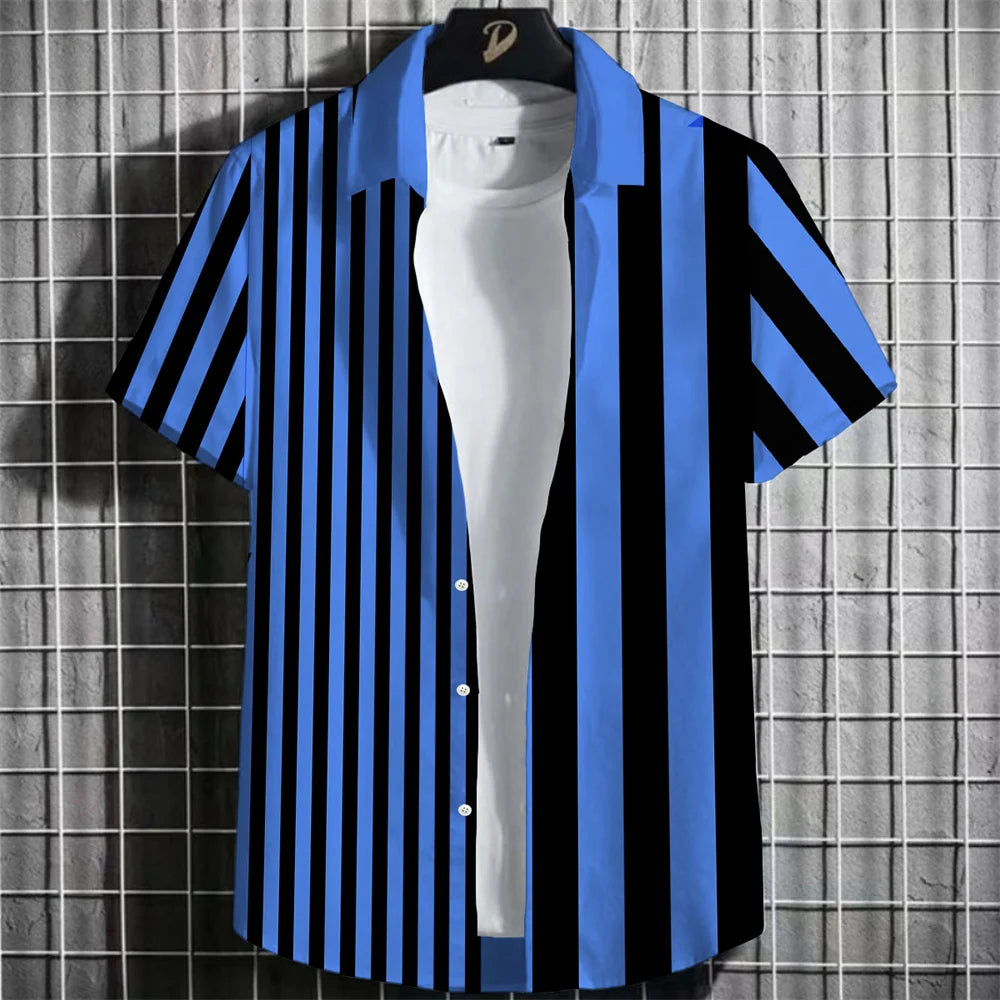Stripe Men's Shirt Flower 2025 3d Print Shirt Casual Short-sleeved Tops Beach Party Shirts Man Hawaiian Shirt Male Clothes Loose