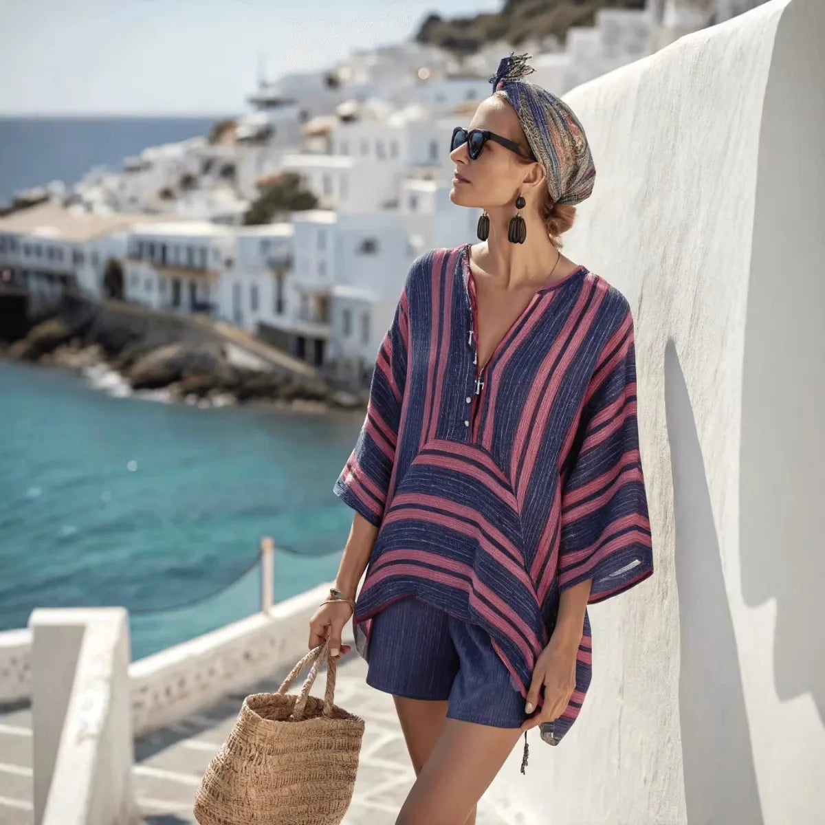 Women's Two-piece Set 2026 Vertical Striped Top Women's Summer Loose Casual Versatile V-neck Flying Sleeve Shirt Shorts Suit