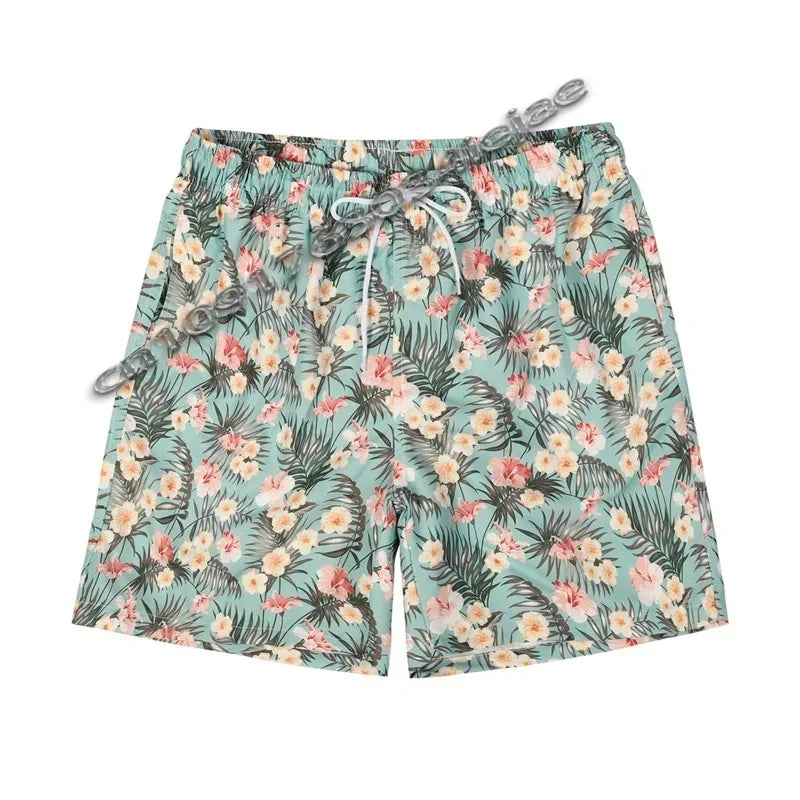 Hawaiian 3d Print Plants Flamingo Beach Shorts Men Summer Short Pants Outdoor Sports Surf Board Shorts Quick Dry Swim Trunks