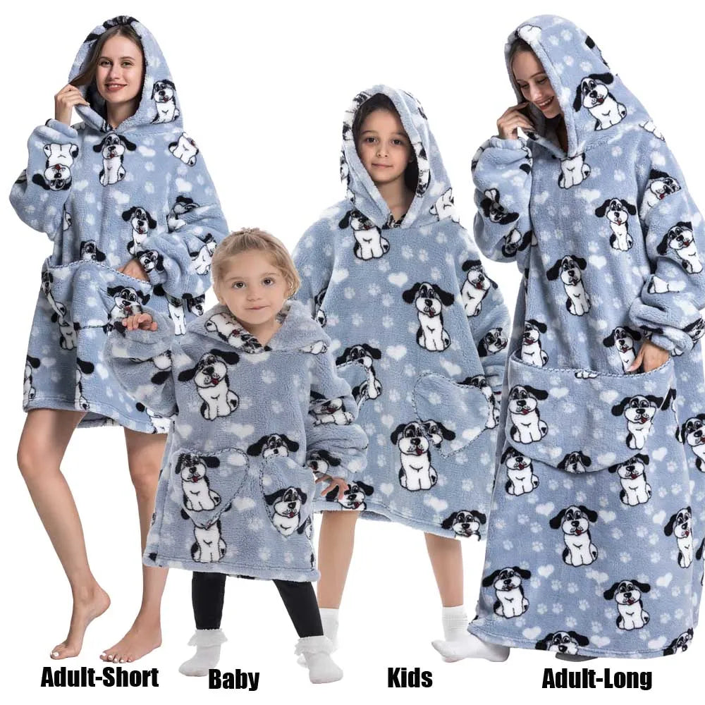 Oversize Winter Sherpa Blanket Plush Polar Fleece Family Matching Hoodie Girls Sweatshirt Homewear Halloween Women Kids Clothes