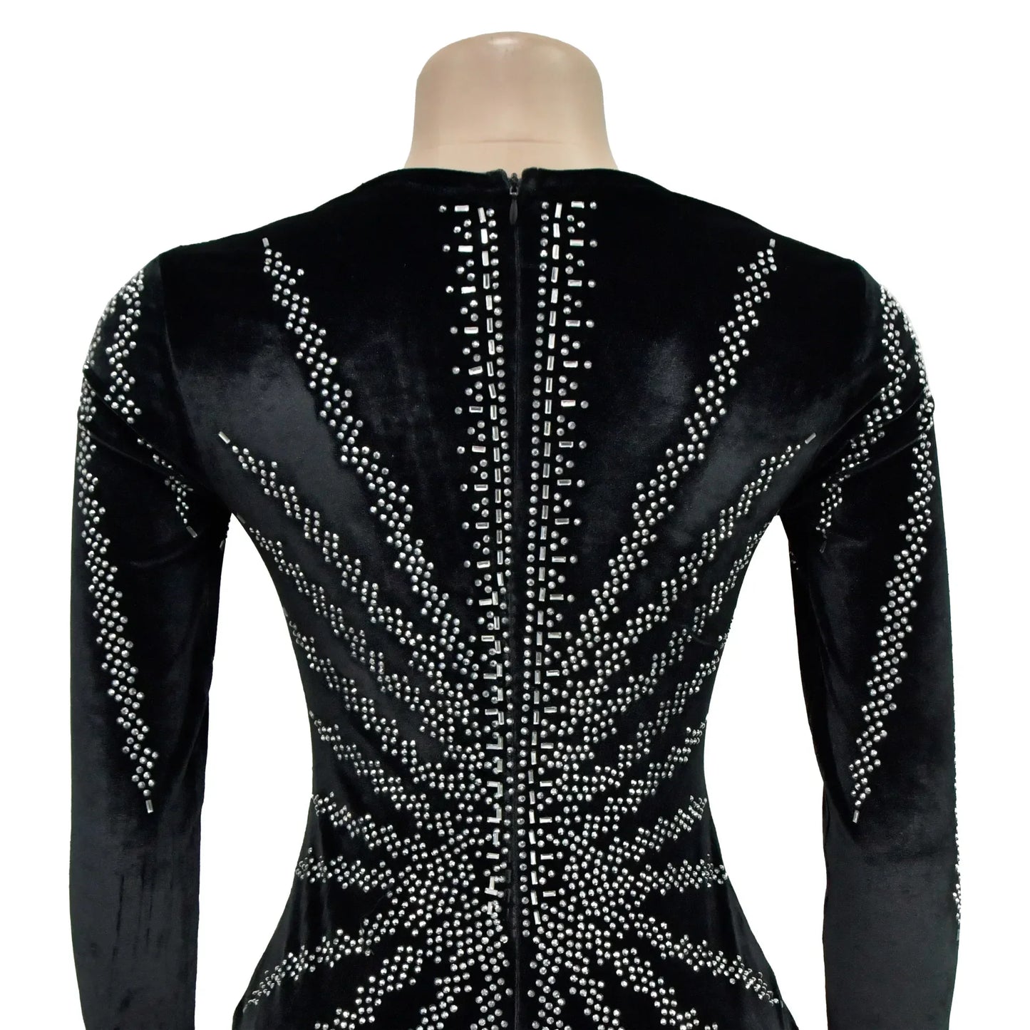 2025 Elegant Diamonds Velvet Long Party Dress for Women Sexy Deep V Evening Gown Formal Black Slim Dress Robe