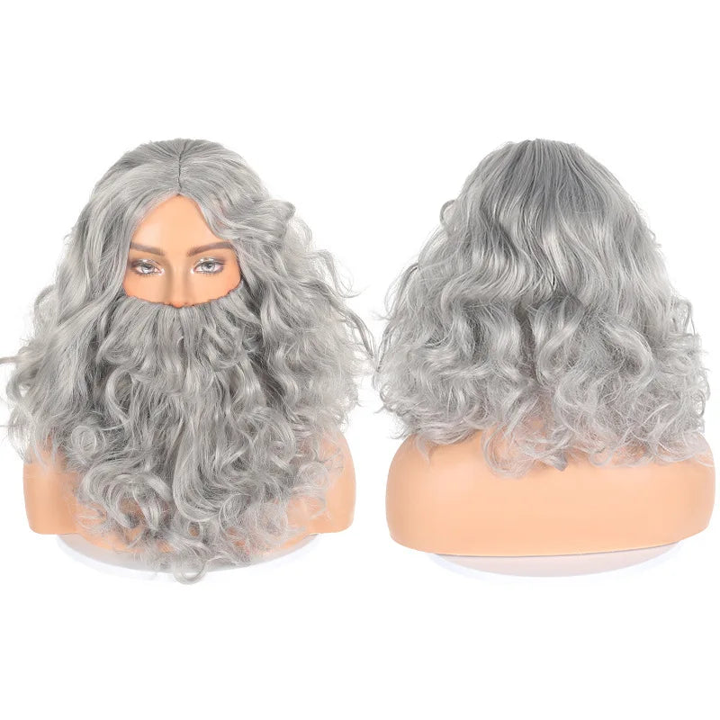 Man Hair Accessory  Brown Jesus Wig and Beard Set-Adult Curly  Heat Resist Cosplay Costume Party Halloween Christmas