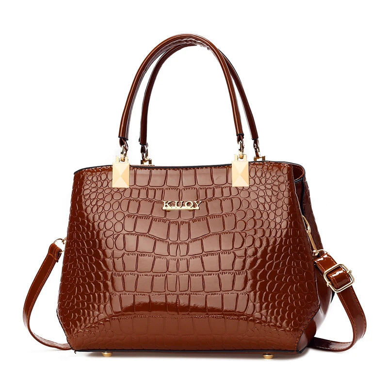 Fashionable Womens Crocodile Pattern Shoulder Bag - Stylish & Durable PU Leather Handbag with Removable Cross-body Strap for Eve