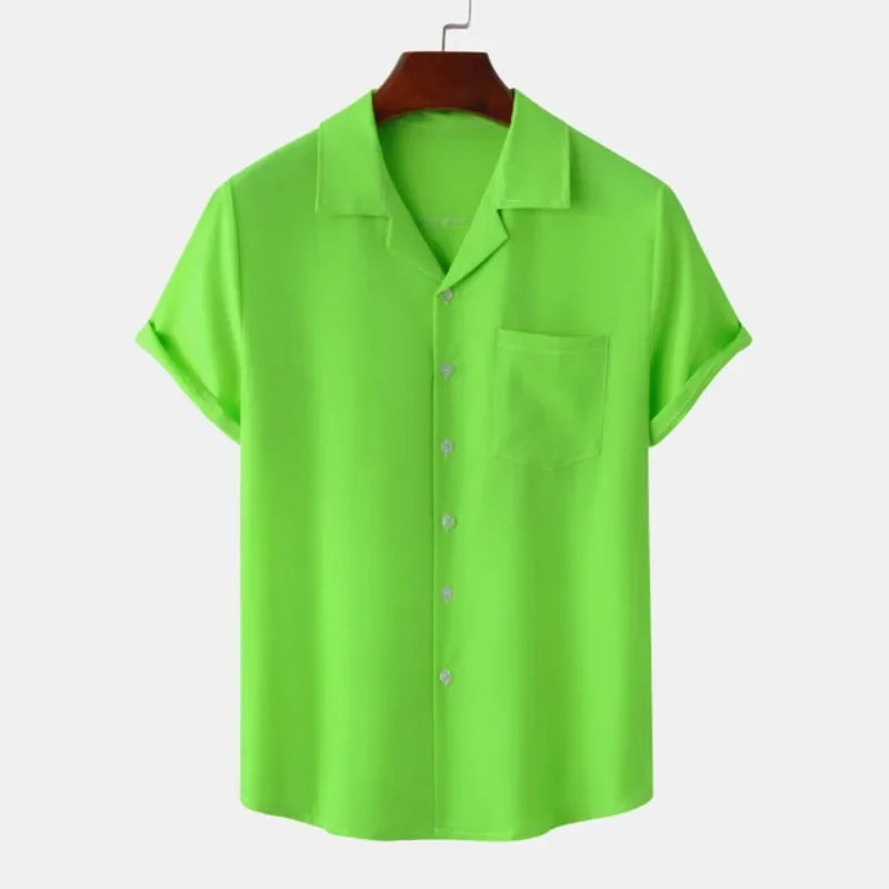 Solid Color Hawaiian Beach men's short-sleeved Tops Comfortable Casual Lapel men's Shirts Summer New men's short-sleeved Shirts