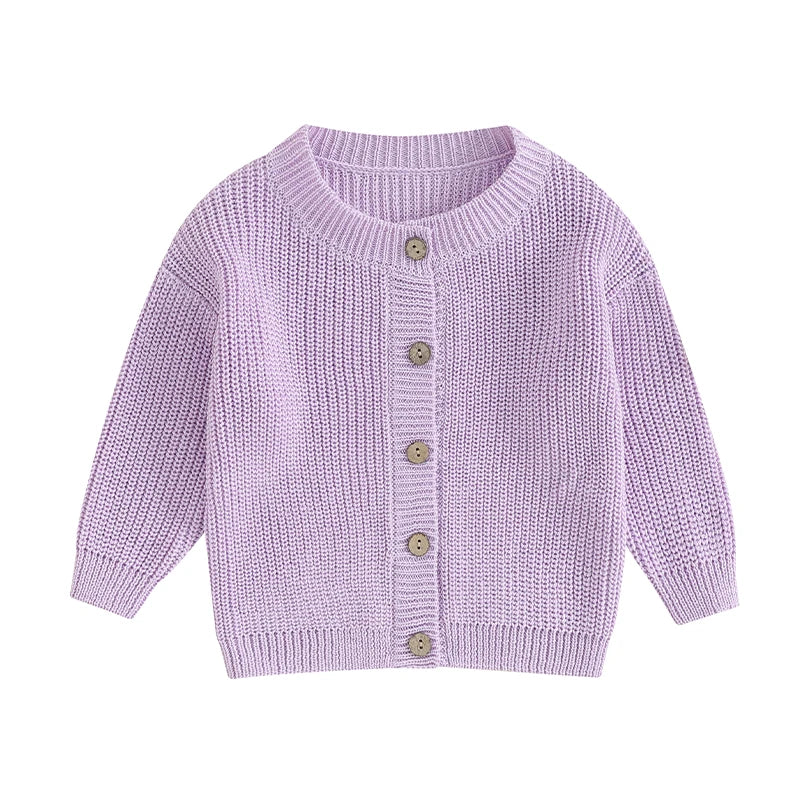 Suefunskry Baby Boys Girls Autumn Winter Knitted Sweater Long Sleeve Solid Color Single-breasted Knitwear Cardigan Jacket