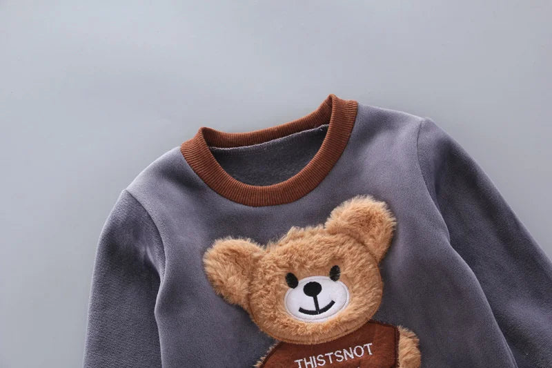 New Winter Baby Clothing Sets Autumn Boys Girls Cotton Thick Warm Hooded Sweater Cartoon Cute Bear Three-Piece kids Suit 0-4Y