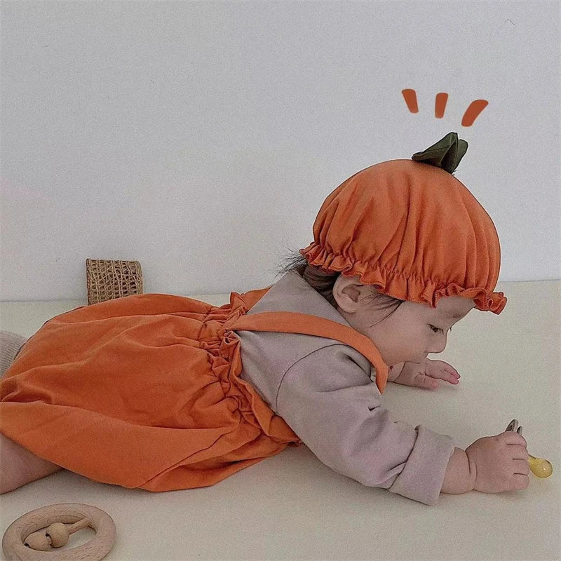 Baby Halloween Costumes Pumpkin Lantern Suspender Short Pants Hat 2pcs Sets Toddler Boys Girls jack-o'-lantern Outfits