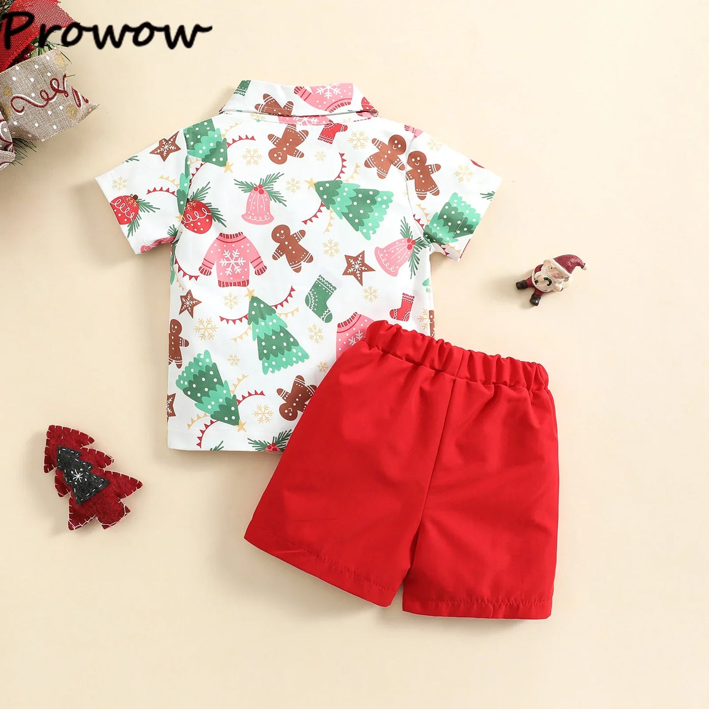 Boys Christmas Outfits For Kids Baby Festival Clothing Short/Long Sleeve Gentleman Shirts+Red Pants New Year Children's Costume