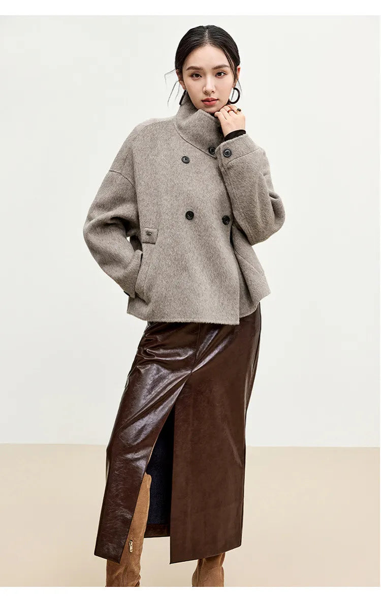 SENTUBILA 100% Wool Coats For Women Winter Jackets 2025 Stand Turtleneck Double Sided Short Outerwears Female Clothes W44O56626