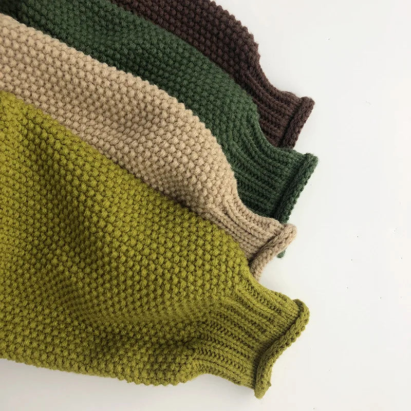 MILANCEL Winter Korean Style Kids Sweater Vintage Boys Knitwear Solid Turtleneck Girls Sweaters Coat