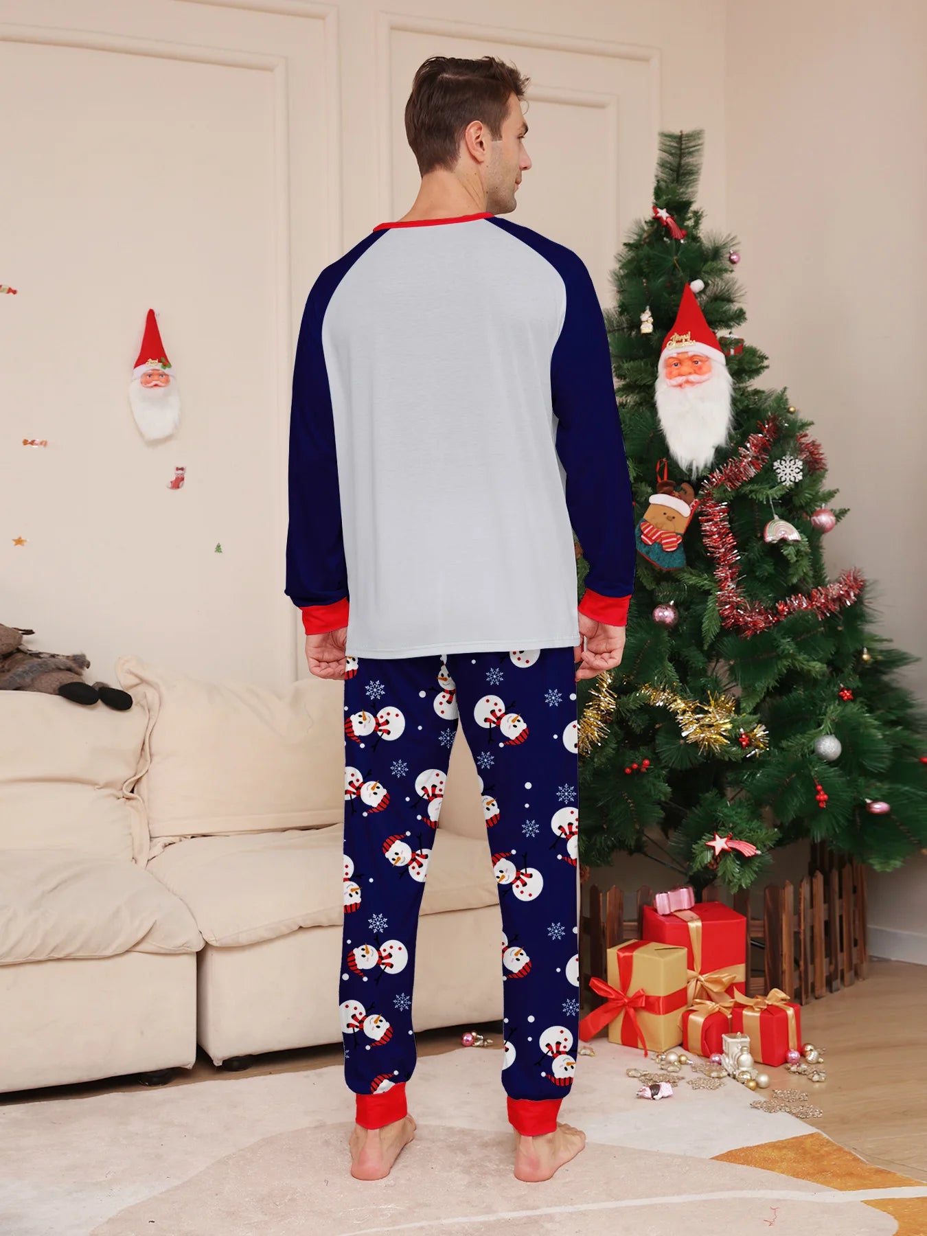 Autumn and winter white snowman Christmas matching parent-child outfit Mom and Dad children dog family pajamas pajama pants set