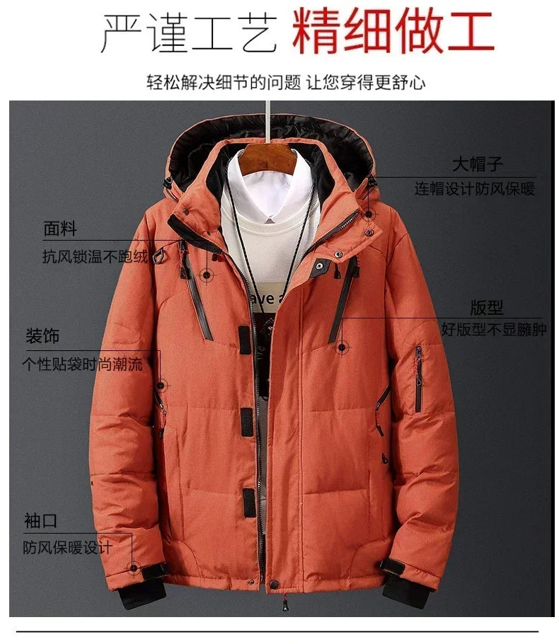 Men White Duck Down Parkas -20 Degree Winter Jacket Men's Thick Warm Snow Parkas Overcoat Windbreaker Hooded Parkas Coat Hombre