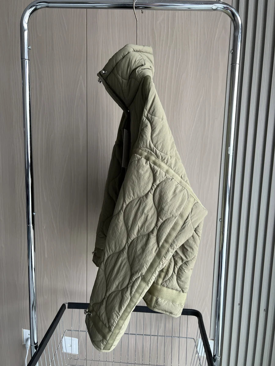 Quilted coat for women ETJ 2025 QUILTED JACKET WITH TIES new beige drawstring high neck pocket clip cotton jacket for women