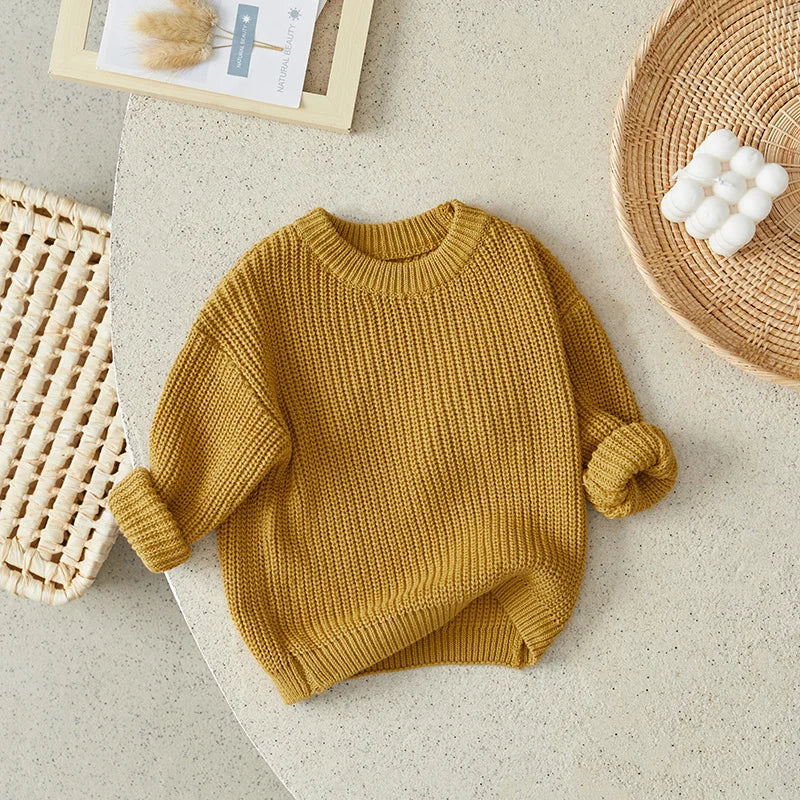 Suefunskry Newborn Baby Girl Boy Knitted Long Sleeve Autumn Winter Sweater Solid Loose Pullover Casual Tops Kids Clothes 3M-5Y