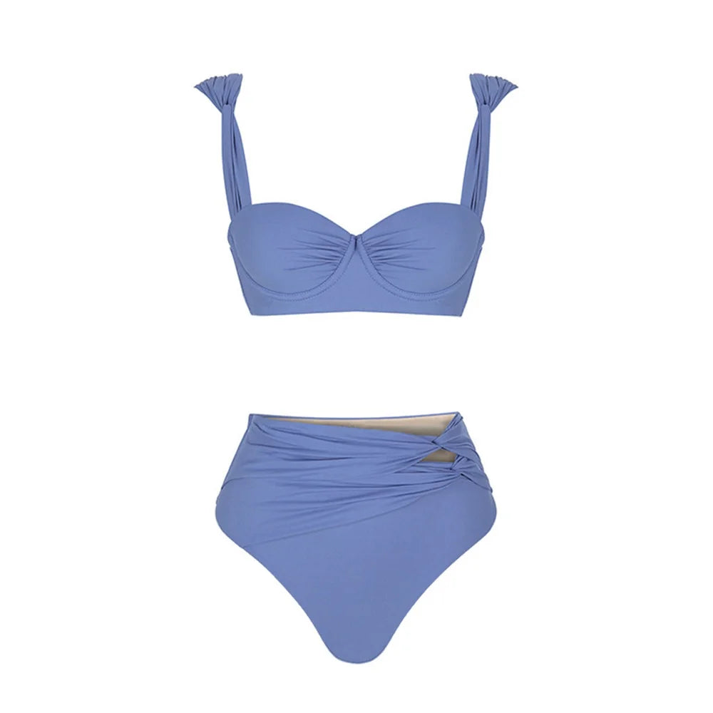 Sexy Bikini Set With Cover Up Luxury Woman Swimsuit Off Shoulder Swimwear High Waist Push Up Biquini Bathsuit Beach Outfits