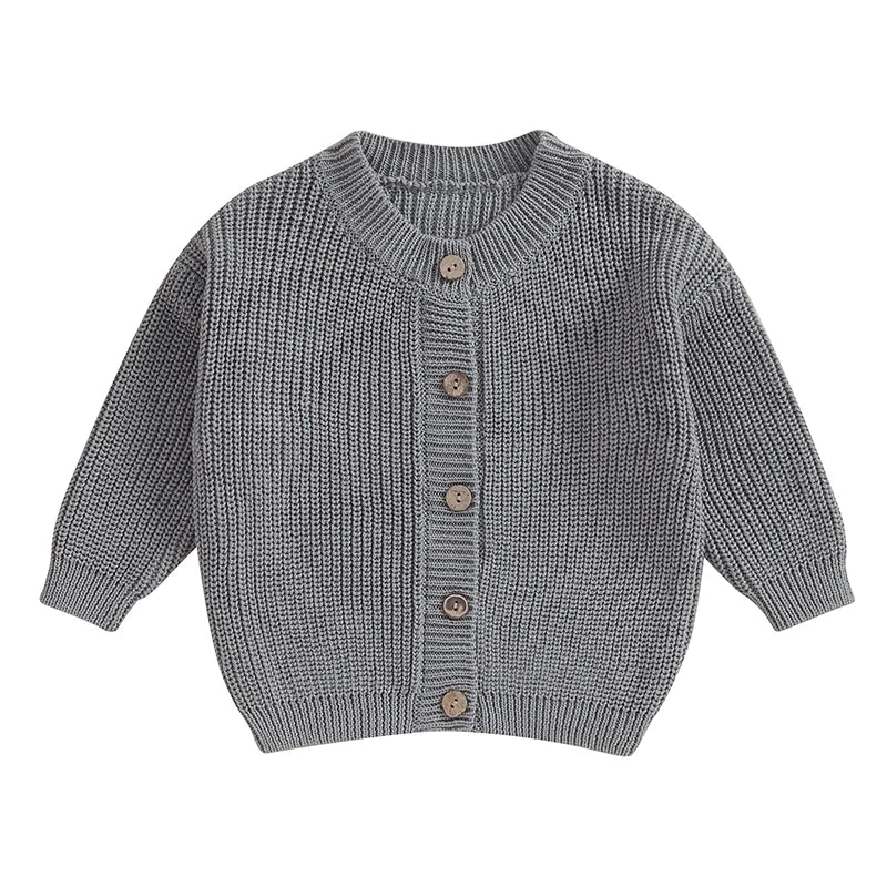 Suefunskry Baby Boys Girls Autumn Winter Knitted Sweater Long Sleeve Solid Color Single-breasted Knitwear Cardigan Jacket