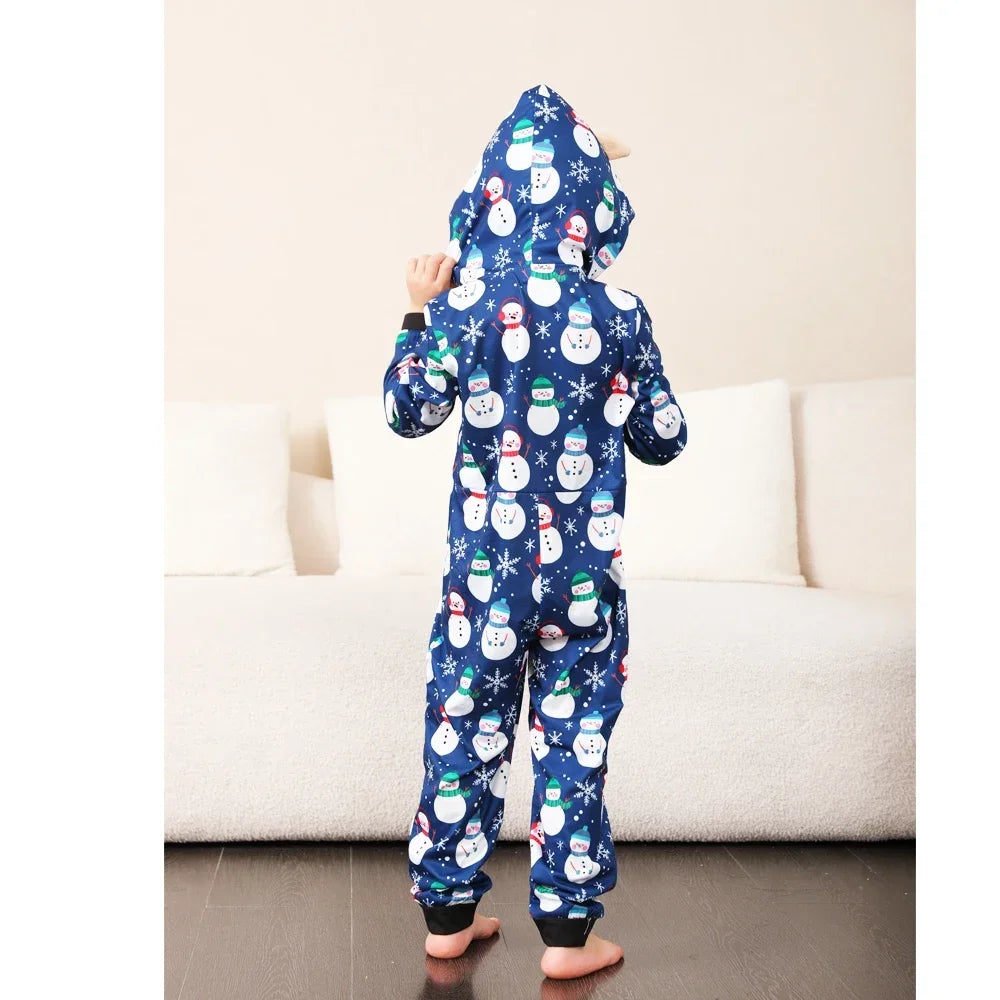 Christmas Gift Mother Father Kids Matching Outfits Cute Deer Ear Hooded Romper Overall Soft Loose One-Piece Pajamas Family Look
