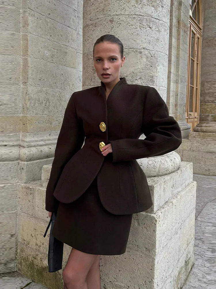 Chic Waist-cinched Blazer Skirt Women Set Elegant Long Sleeve Single Breasted Coat Hip Package Skirts Spring Lady 2 Pieces Sets