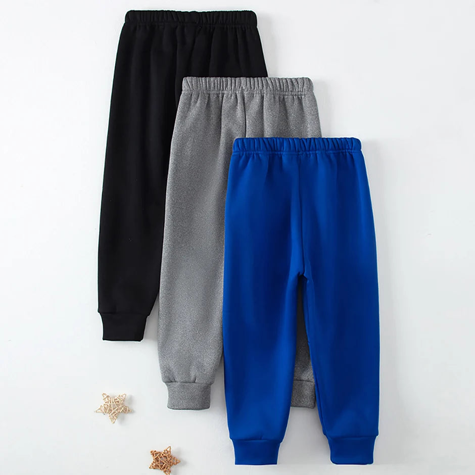 3/1 Piece Winter Children Plus Velvet Fashion Sweatpants Boys Casual Minimalist Pants Girls Joker Warm School Uniform Pants