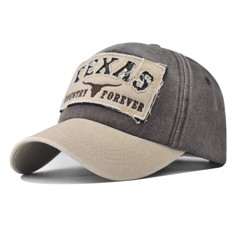 Baseball Cap Sun hat Retro-style Washed denim TEXAS Color matching Shut and run Spring Autumn baseball Hip Hop Fitted Cap