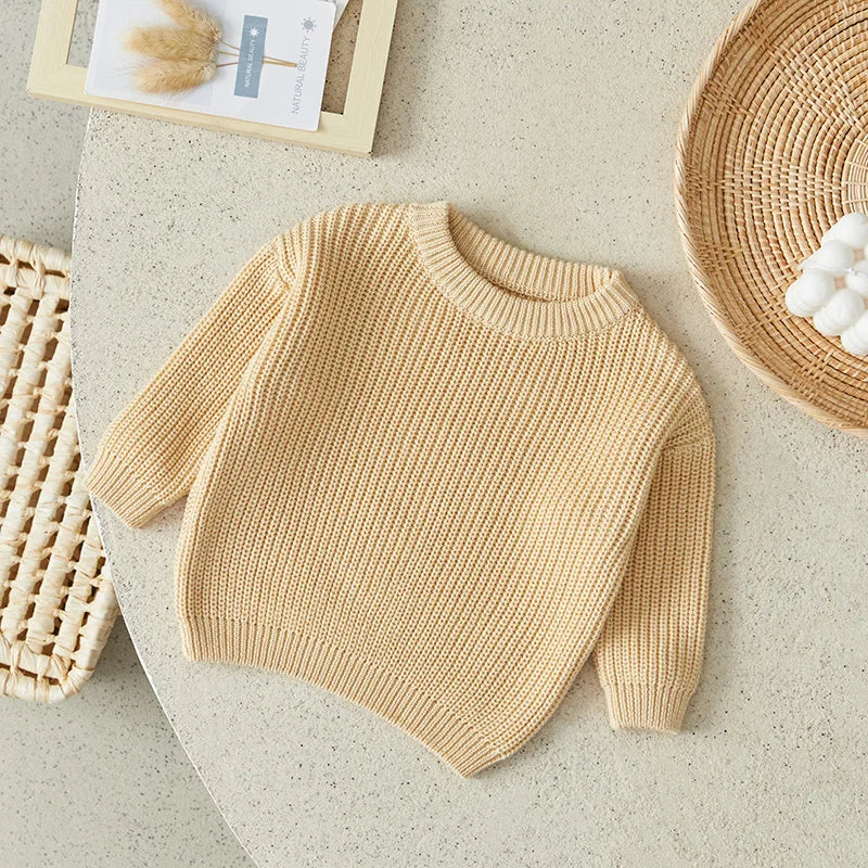 Suefunskry Newborn Baby Girl Boy Knitted Long Sleeve Autumn Winter Sweater Solid Loose Pullover Casual Tops Kids Clothes 3M-5Y