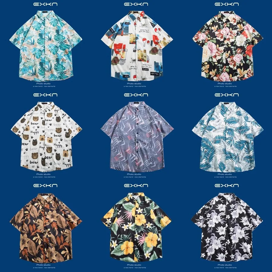 Hawaiian Print Loose Fit Short Sleeve Men's Shirt Thai Style Restaurant Casual Fashion Beach Vacation Shirt Polyester Quick Dry