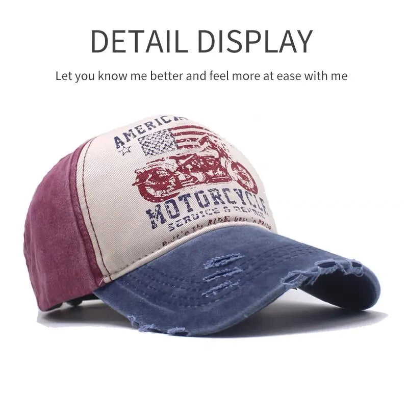 Fashion Trend Printing Motorcycle Truck Caps Washed Cotton Baseball Cap Mens Sun Hat Hip Hop Caps Cool Outdoor Hats