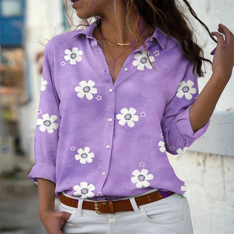 2024  ladies shirt fashion women's Hawaiian shirt long -sleeved outdoor holiday beach clothing super large yard 6xl
