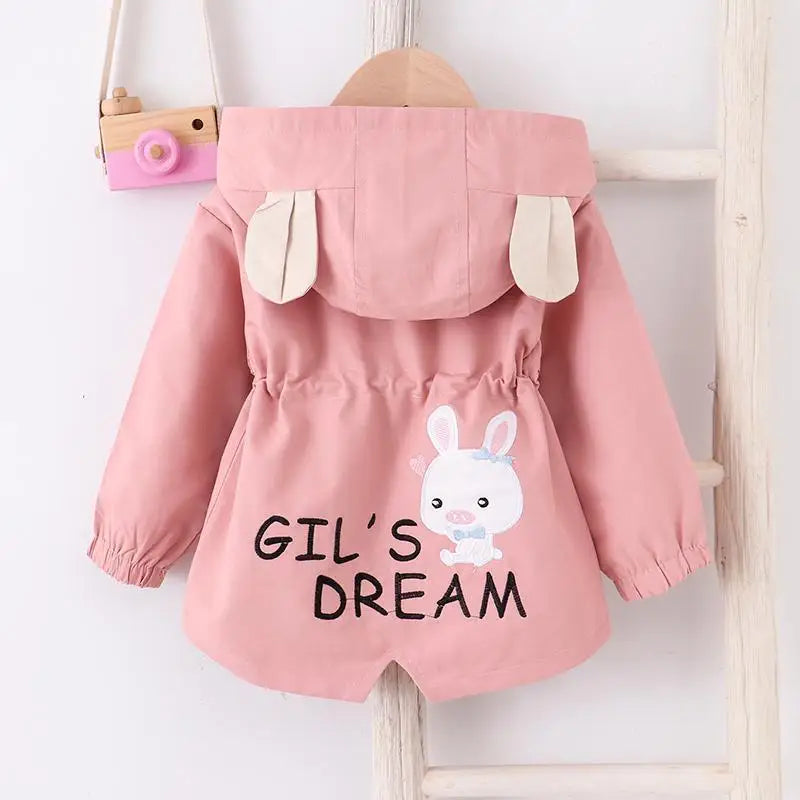 1-7 Years Baby Girls Jacket Spring And Autumn Casual Windbreaker Kids Outerwear Cute Rabbit Hooded Baby Coat Kids Clothes 2023
