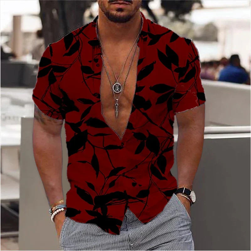 Men's shirt Summer beach shirt black and white short-sleeved polka dot lapel holiday wear fashion casual comfortable clothing to