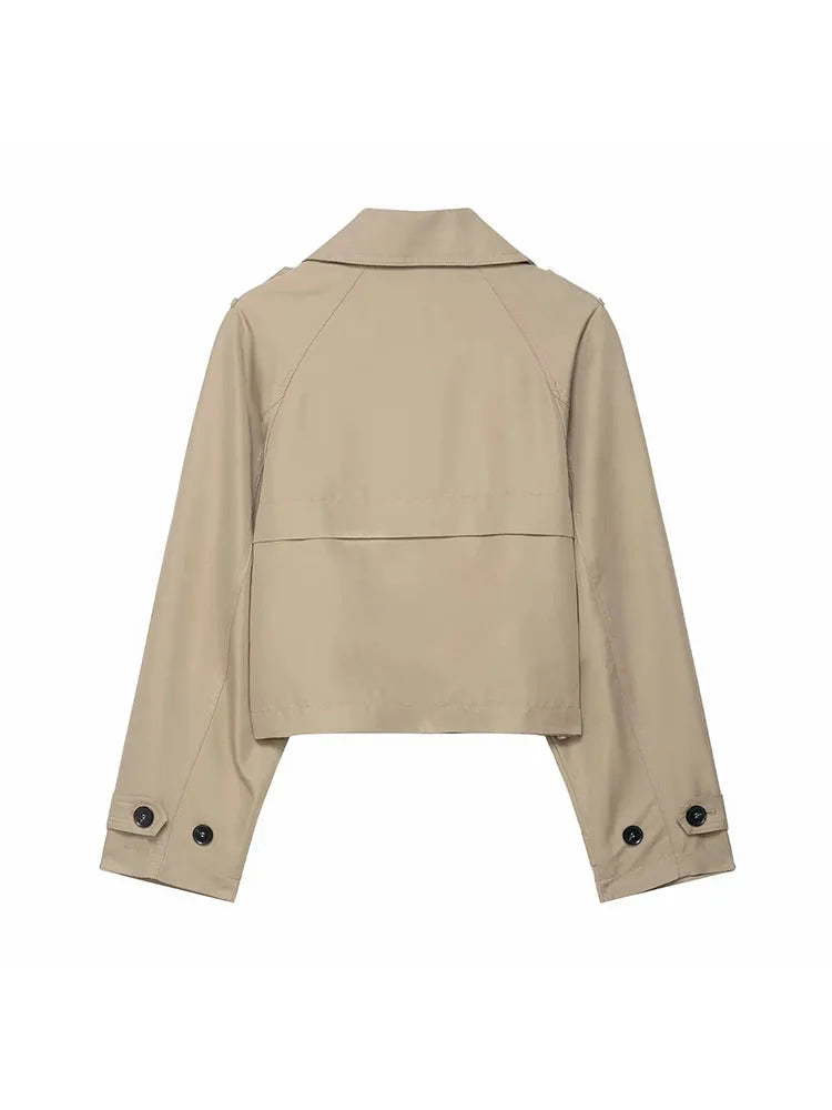 Fashion Lapel Short Trench Coats Women Double Breasted Pockets Jackets Female Autumn Winter New Office Lady Solid Outwear ﻿