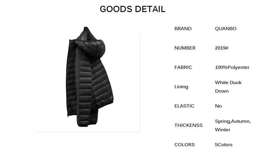 2024 Men Winter Coat Fashion Hooded White Duck Down Jackets Plus Size Ultralight Down Coat Portable Slim Down Parkas