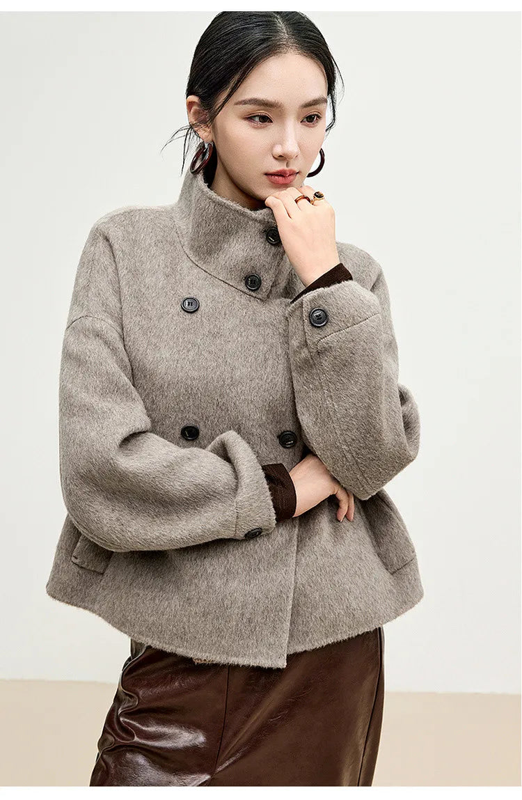 SENTUBILA 100% Wool Coats For Women Winter Jackets 2025 Stand Turtleneck Double Sided Short Outerwears Female Clothes W44O56626