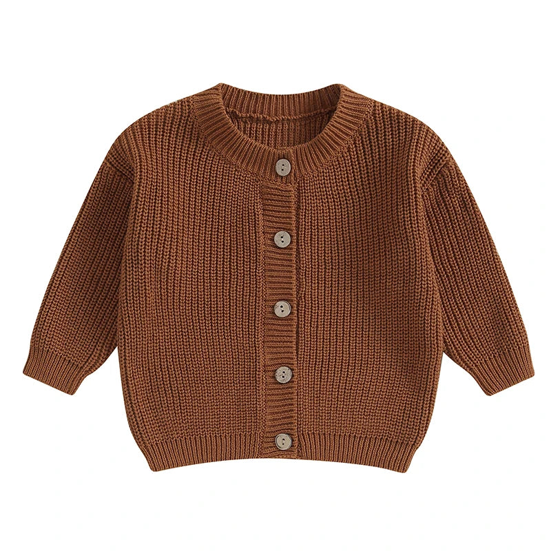 Suefunskry Baby Boys Girls Autumn Winter Knitted Sweater Long Sleeve Solid Color Single-breasted Knitwear Cardigan Jacket