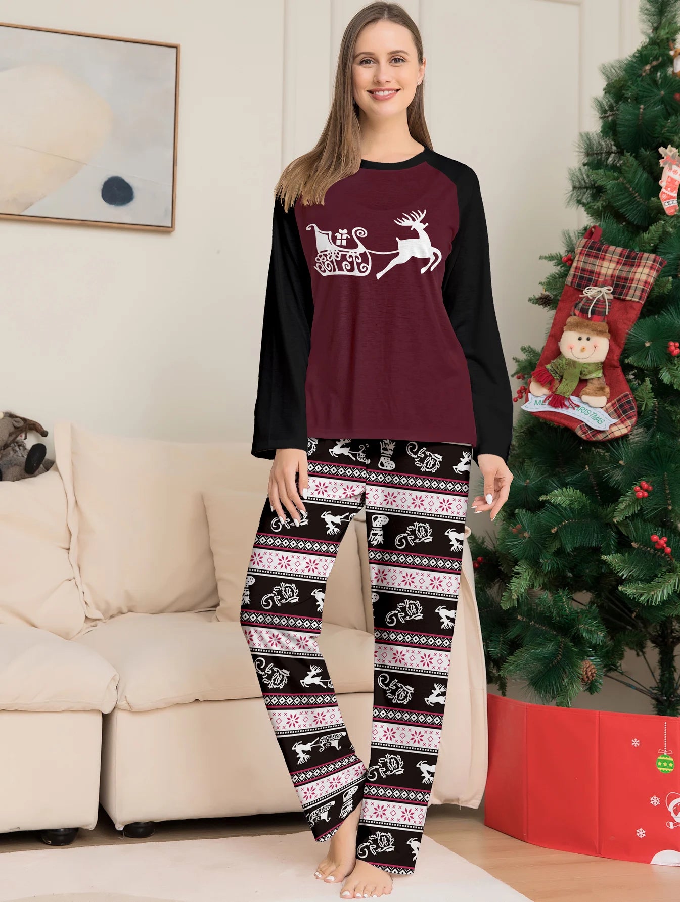 2024 Winter Couples Christmas Pajamas For Family Matching Outfits Mother Kids Clothes Christmas Deer Pajamas Family Clothing Set