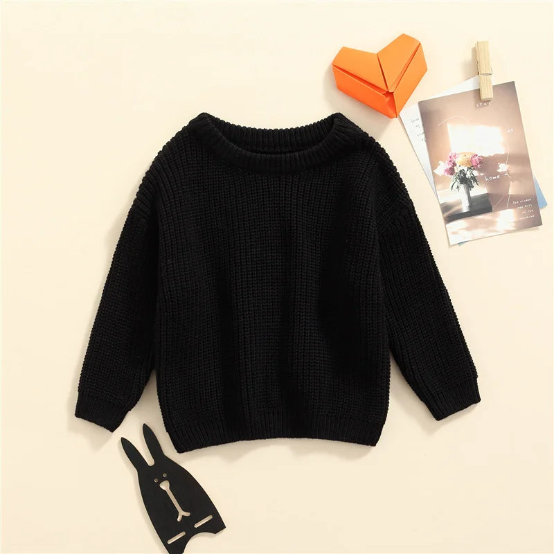 Suefunskry Newborn Baby Girl Boy Knitted Long Sleeve Autumn Winter Sweater Solid Loose Pullover Casual Tops Kids Clothes 3M-5Y