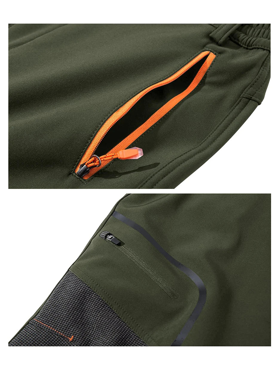 MAGCOMSEN Fleece Pants Men's Snow Ski Pants Windproof Shell Hiking Pants with 4 Zipper Pockets Winter Waterproof Trousers