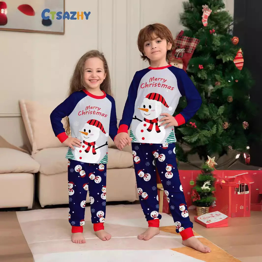 Autumn and winter white snowman Christmas matching parent-child outfit Mom and Dad children dog family pajamas pajama pants set
