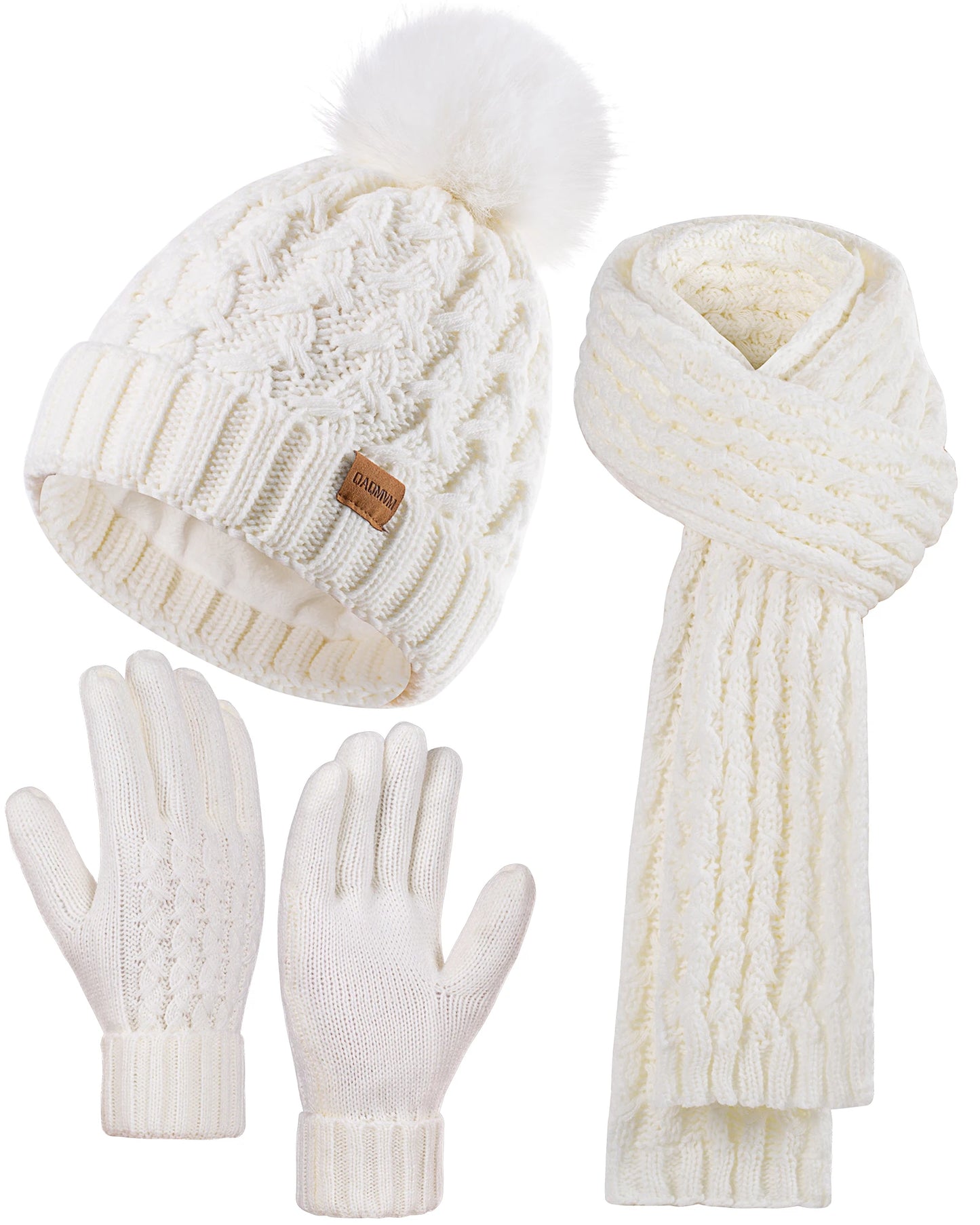 Womens Winter Beanie Hat Touchscreen Gloves Long Neck Scarf Set Warm Knit Caps
