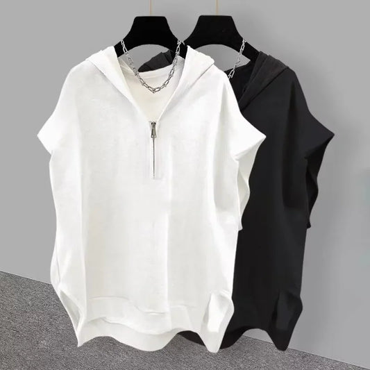 Summer Zipper Hooded Sleeveless T-shirt Men's Korean Fashion Tank Tops 2026 New Y2K Streetwear Casual Vests Hip Hop Tee Shirts