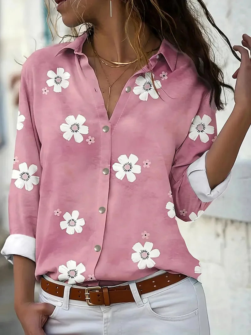 Women's Shirts Slim, Sexy, Soft and Comfortable Floral Long Sleeve Sun Shade Lapel Shirt New Women's 2024 Spring and Summer