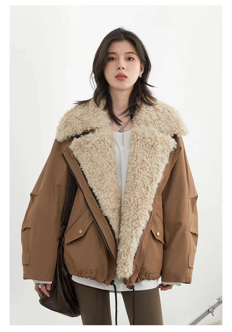 CHIC VEN Women Coats Streetwear Loose Casual New Retro Motorcycle Cotton Jacket Thick Warm Female Overcoat Autumn Winter 2024