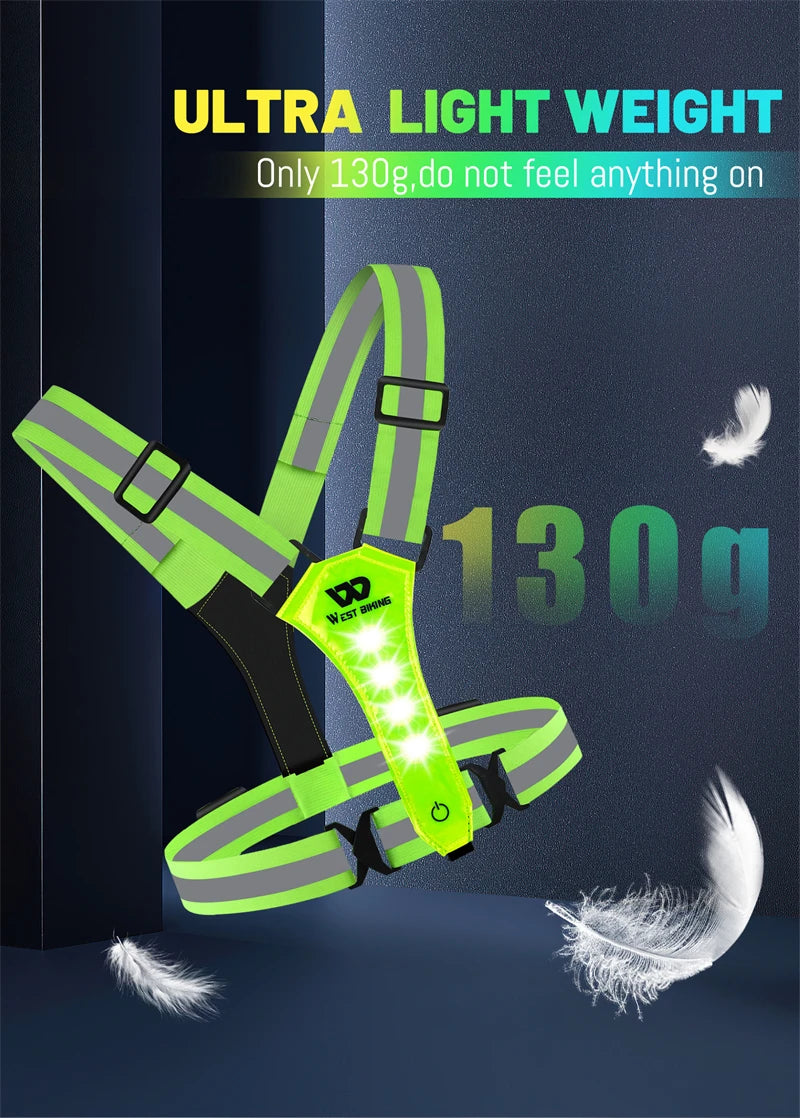 WEST BIKING Cycling Reflective Safety Vest Electric Scooter Flashing Vest USB Rechargeable LED Vest Running Jogging Fishing