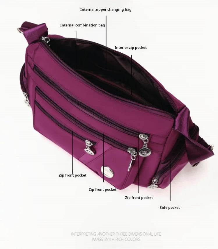 Bag Women's Large Capacity Shoulder Bag Waterproof and Wear Resistant Multi Pocket Commuter Leisure Outdoor Crossbody Bag