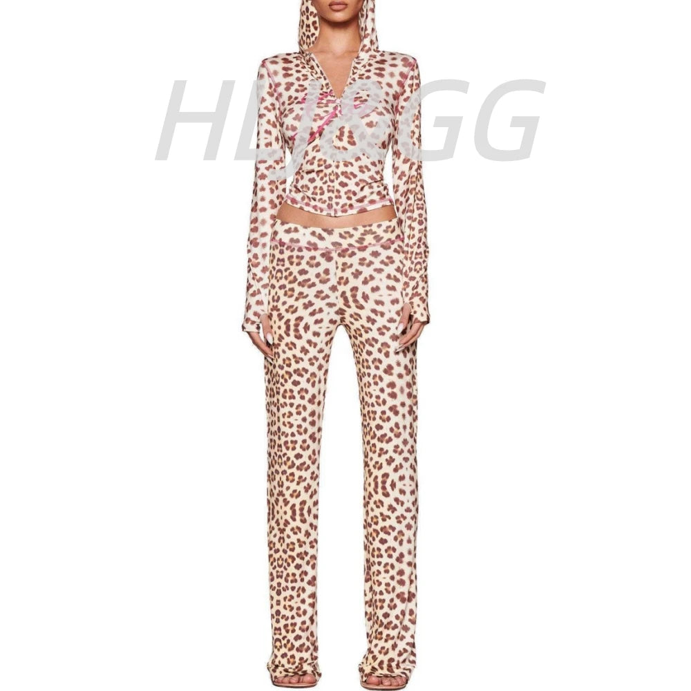 HLJ Fashion Ins Letter Print Hooded Two Piece Sets Women Zipper Long Sleeve Crop Top And Skinny Pants Outfit Y2K 2pcs Streetwear